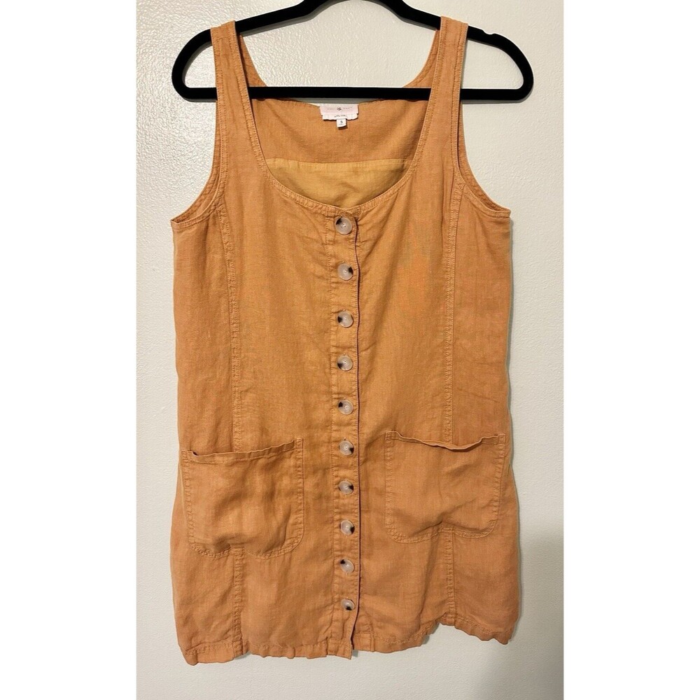 Lou & Grey Women's Blouson Mustard Yellow Tank Dress‎ Linen Cotton Scoop Neck S